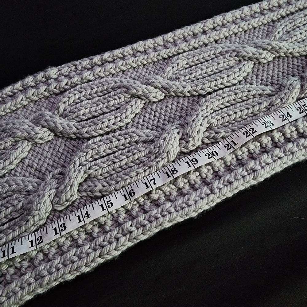 Hand Made Cable Knit Gray Scarf - 100% Merino Wool - Knit By Myself - Picture 4 of 8
